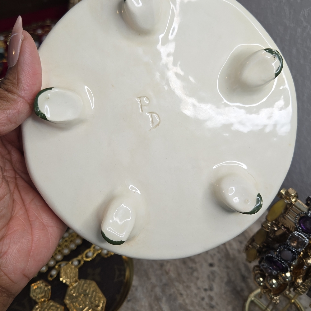 White Ceramic Floray Trinket  Dish